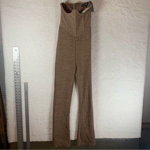 Lavish Lounge Brown Knit Ribbed Sweater Jumpsuit Size‎ 4 5904